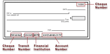 Canadian check with bank details